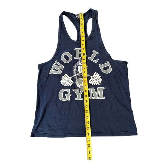 World Gym Navy Blue Workout Bodybuilder Gorilla Muscle Tank Top Medium Made USA - Picture 2 of 6